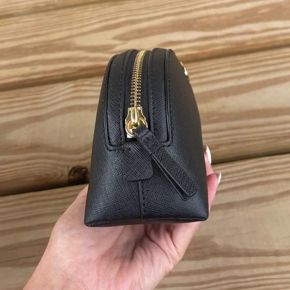 Tory Burch Leather Makeup Bag with Black with Gold Logo - Picture 4 of 8